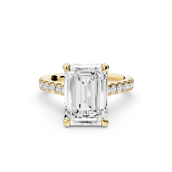 Odette - 4ct 18k yellow gold emerald Diamond Engagement Ring with Pavé Band & Hidden Halo - Mr. Alex Jewelry