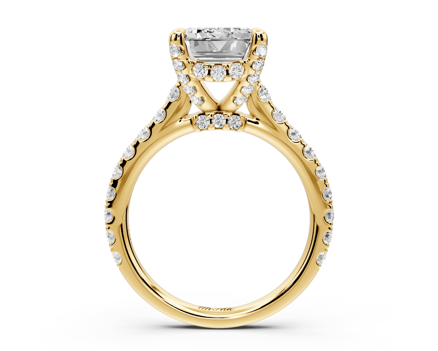 Odette - 4ct 18k yellow gold emerald Diamond Engagement Ring with Pavé Band & Hidden Halo - Mr. Alex Jewelry