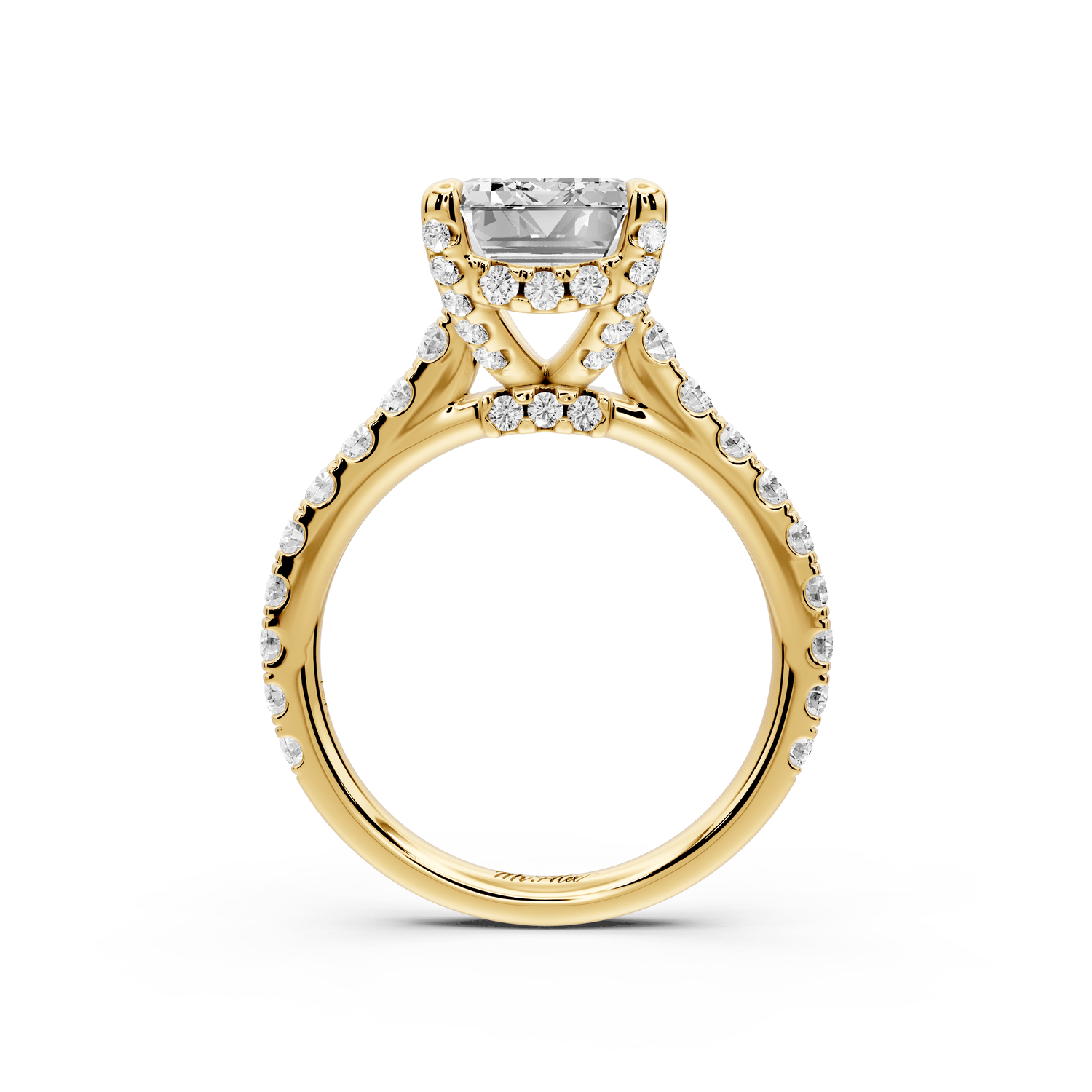 Odette - 4ct 18k yellow gold emerald Diamond Engagement Ring with Pavé Band & Hidden Halo - Mr. Alex Jewelry