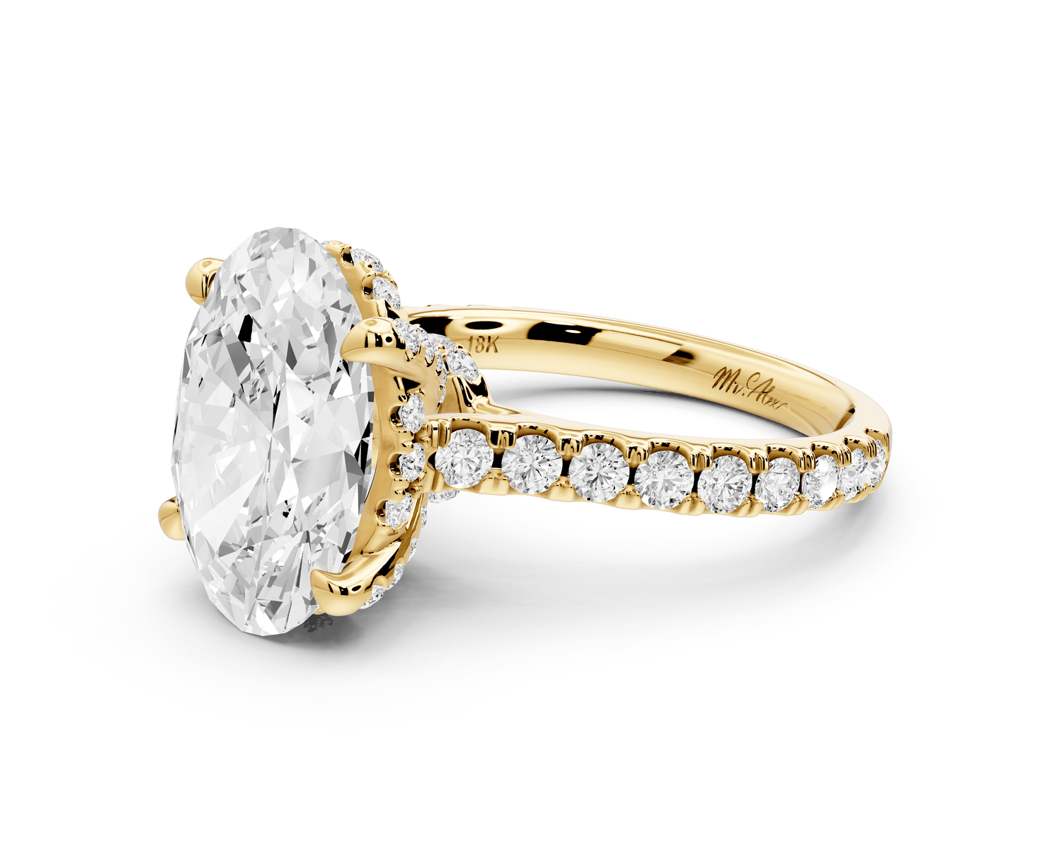 Odette - 4ct 18k yellow gold oval Diamond Engagement Ring with Pavé Band & Hidden Halo - Mr. Alex Jewelry