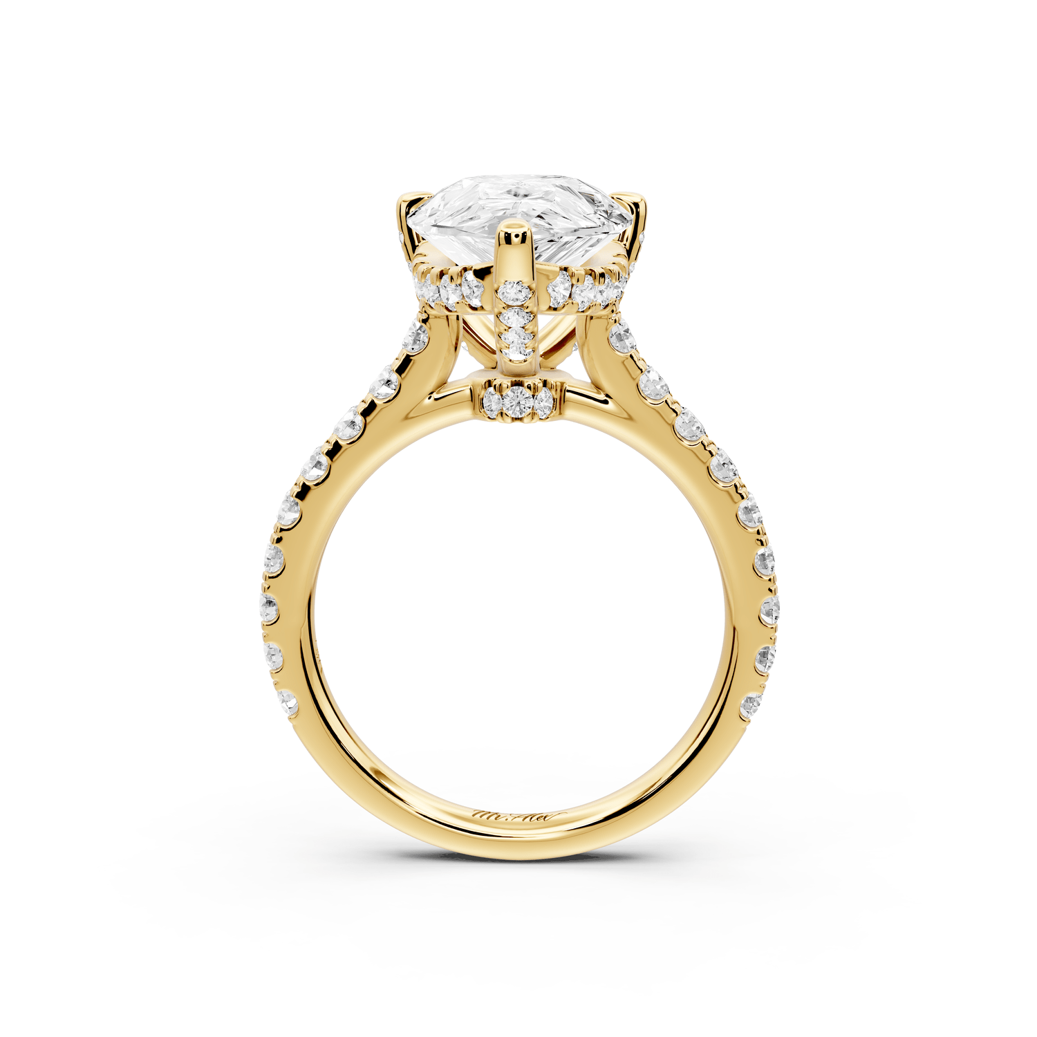 Odette - 4ct 18k yellow gold pear Diamond Engagement Ring with Pavé Band & Hidden Halo - Mr. Alex Jewelry