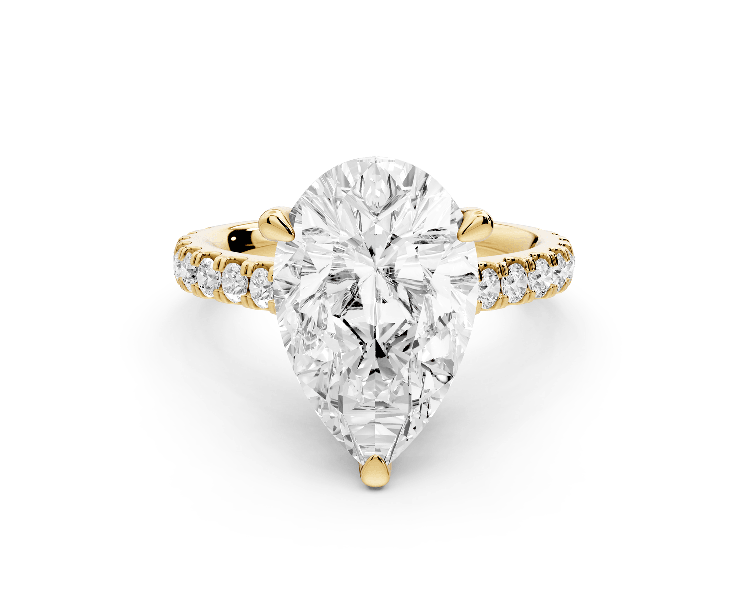 Odette - 4ct 18k yellow gold pear Diamond Engagement Ring with Pavé Band & Hidden Halo - Mr. Alex Jewelry