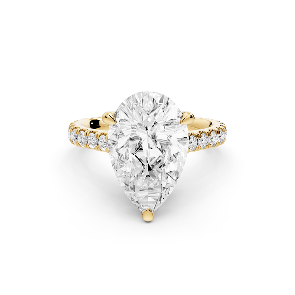Odette - 4ct 18k yellow gold pear Diamond Engagement Ring with Pavé Band & Hidden Halo - Mr. Alex Jewelry