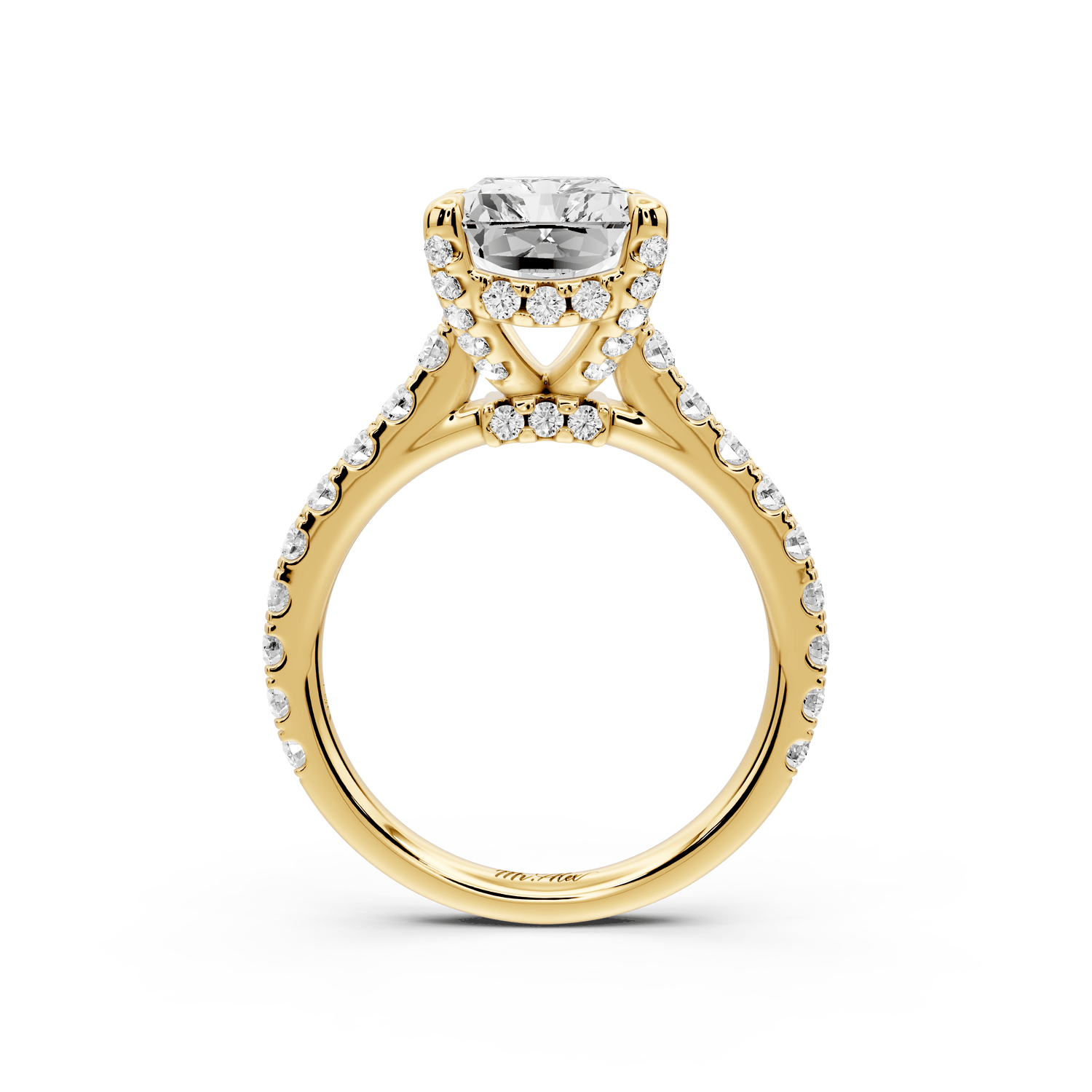 Odette - 4ct 18k yellow gold radiant Diamond Engagement Ring with Pavé Band & Hidden Halo - Mr. Alex Jewelry