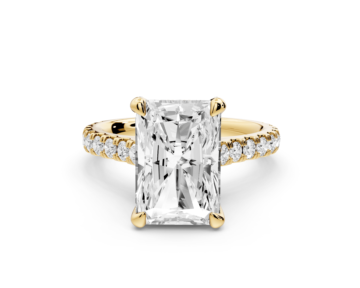 Odette - 4ct 18k yellow gold radiant Diamond Engagement Ring with Pavé Band & Hidden Halo - Mr. Alex Jewelry