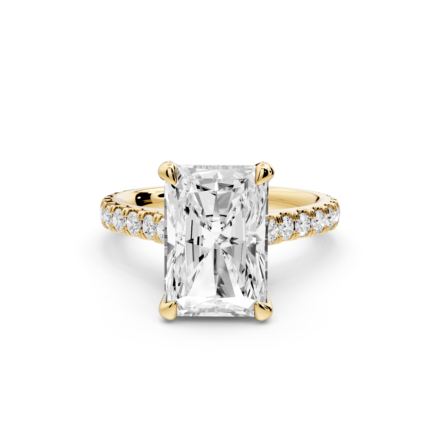 Odette - 4ct 18k yellow gold radiant Diamond Engagement Ring with Pavé Band & Hidden Halo - Mr. Alex Jewelry
