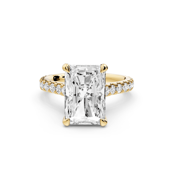 Odette - 4ct 18k yellow gold radiant Diamond Engagement Ring with Pavé Band & Hidden Halo - Mr. Alex Jewelry