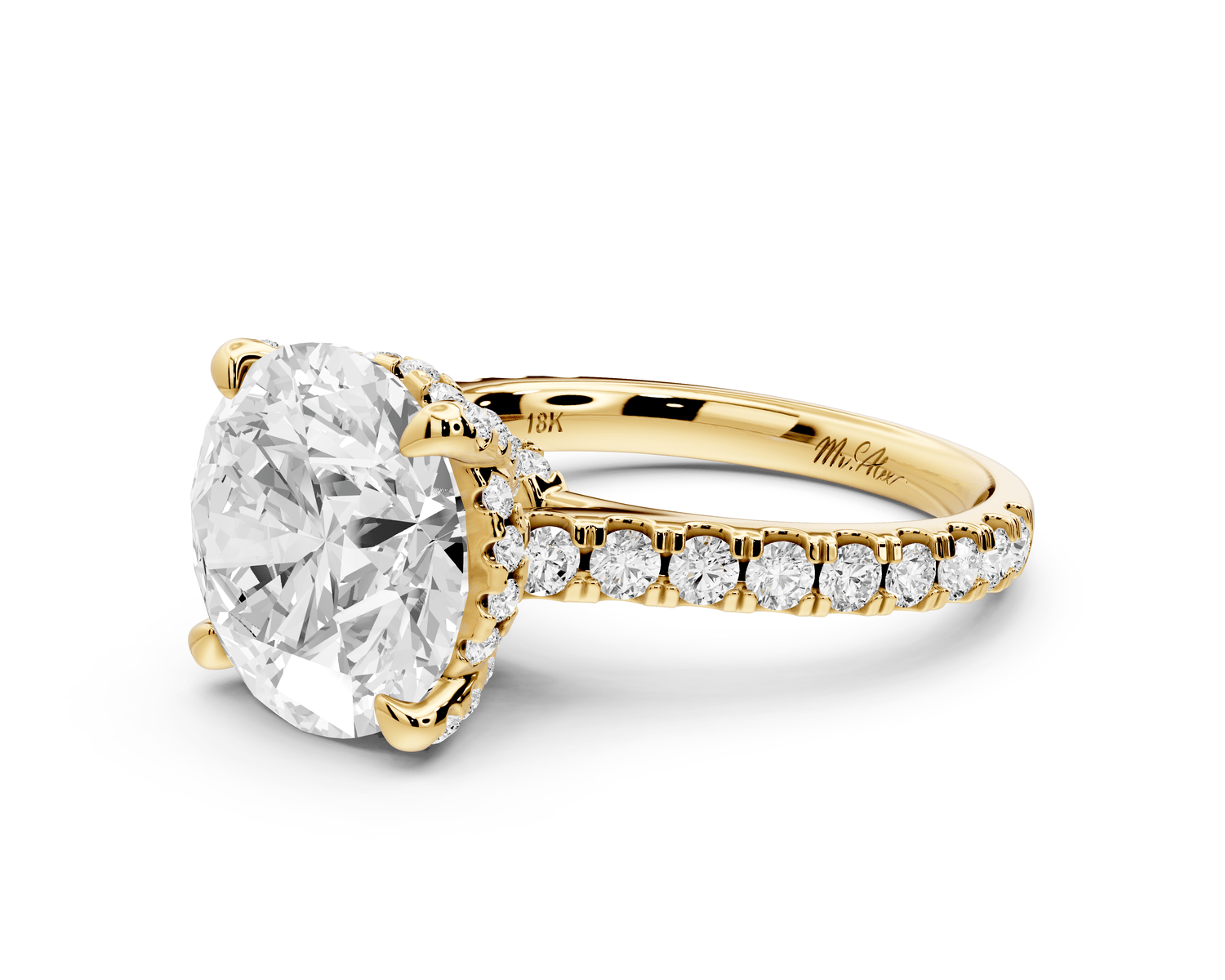 Odette - 4ct 18k yellow gold round Diamond Engagement Ring with Pavé Band & Hidden Halo - Mr. Alex Jewelry