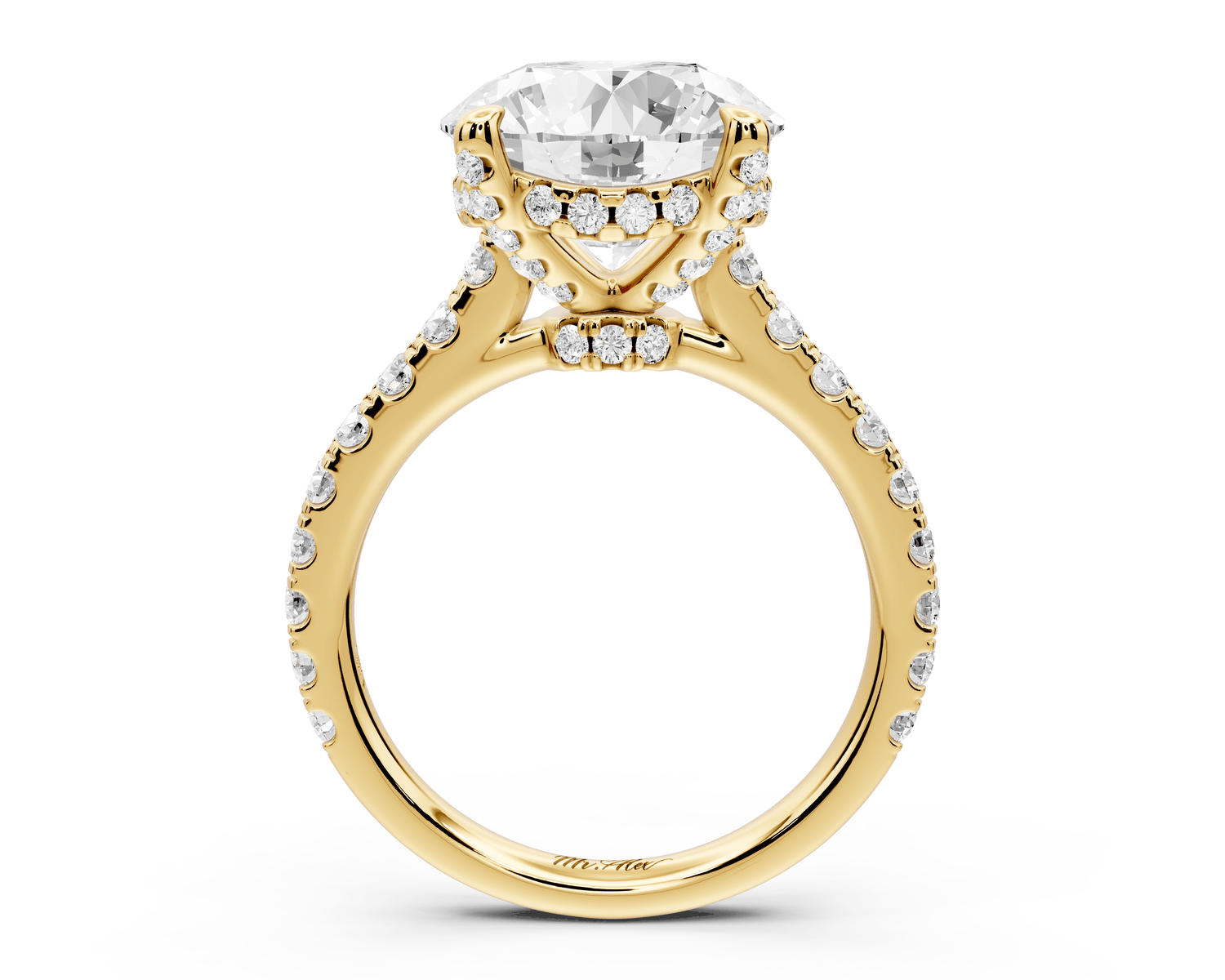 Odette - 4ct 18k yellow gold round Diamond Engagement Ring with Pavé Band & Hidden Halo - Mr. Alex Jewelry