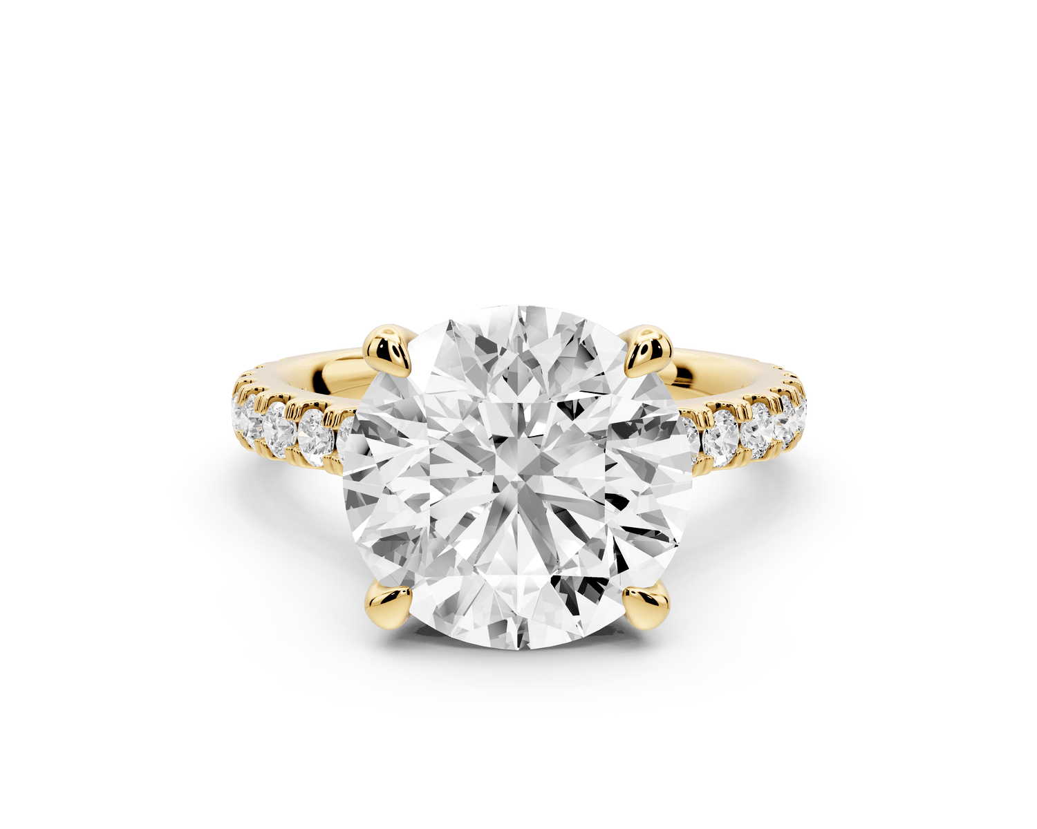 Odette - 4ct 18k yellow gold round Diamond Engagement Ring with Pavé Band & Hidden Halo - Mr. Alex Jewelry