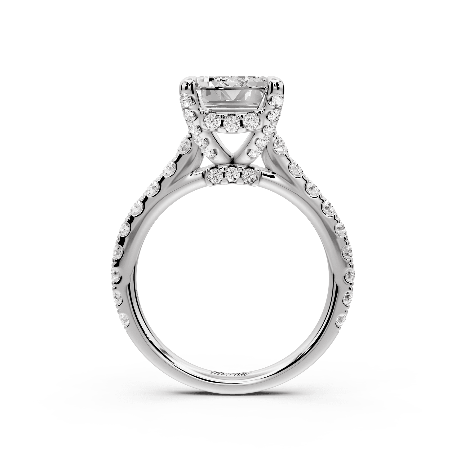 Odette - 4ct platinum emerald Diamond Engagement Ring with Pavé Band & Hidden Halo - Mr. Alex Jewelry