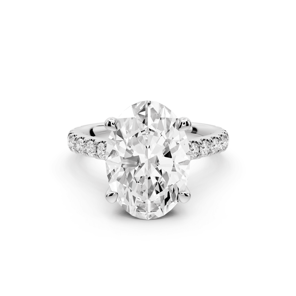 Odette - 4ct platinum oval Diamond Engagement Ring with Pavé Band & Hidden Halo - Mr. Alex Jewelry