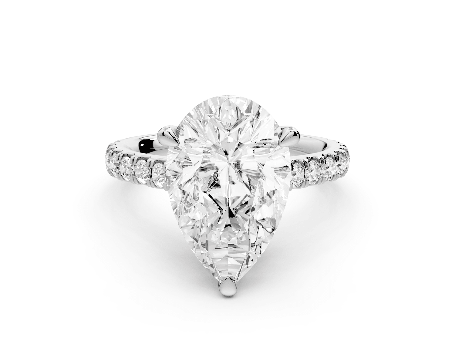 Odette - 4ct platinum pear Diamond Engagement Ring with Pavé Band & Hidden Halo - Mr. Alex Jewelry