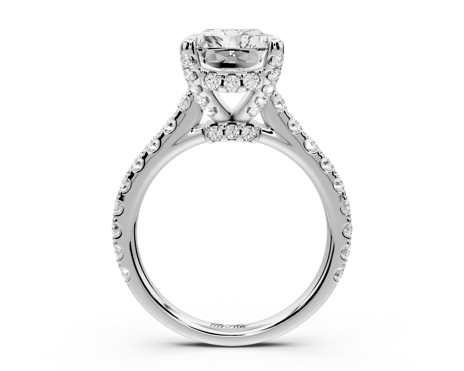 Odette - 4ct platinum radiant Diamond Engagement Ring with Pavé Band & Hidden Halo - Mr. Alex Jewelry