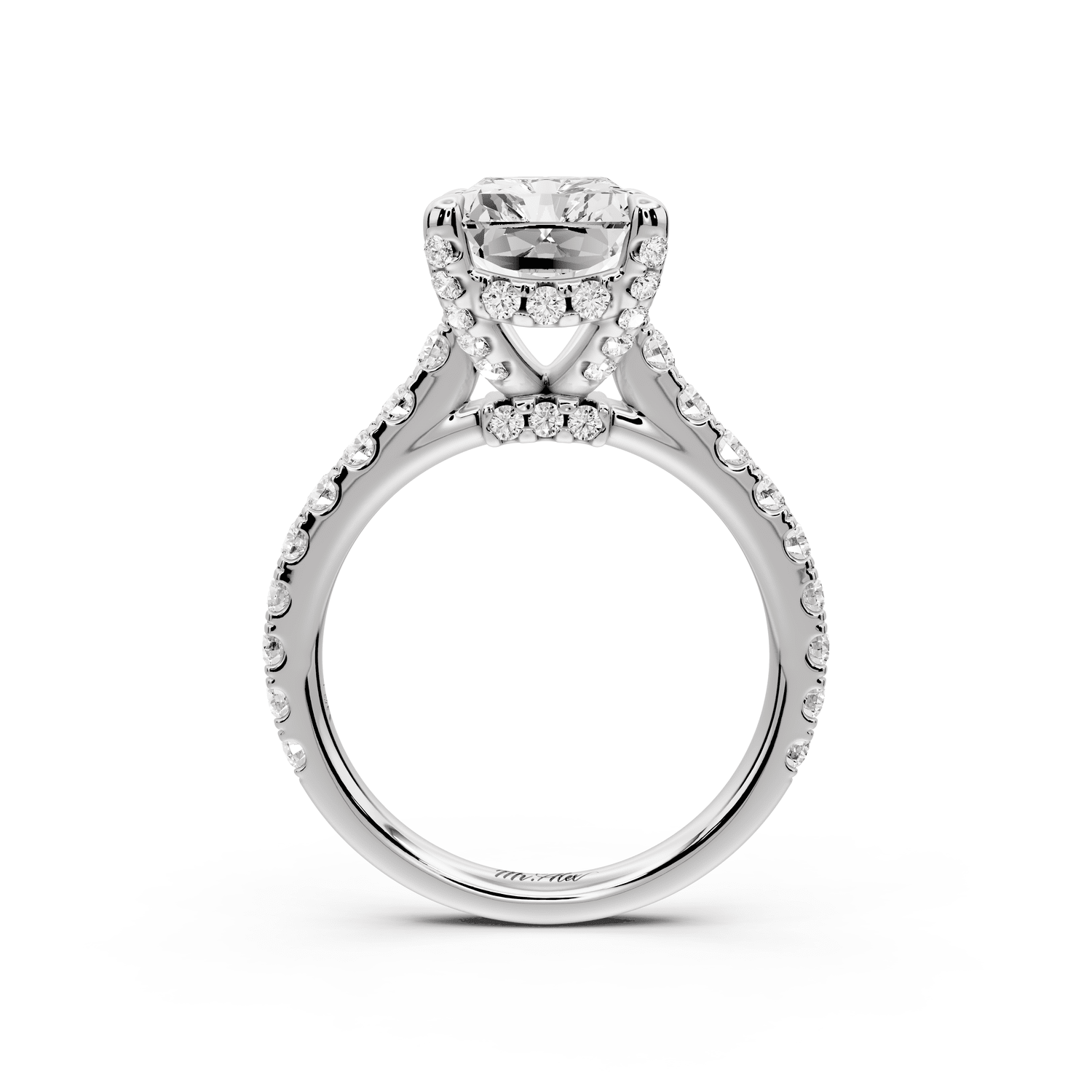 Odette - 4ct platinum radiant Diamond Engagement Ring with Pavé Band & Hidden Halo - Mr. Alex Jewelry