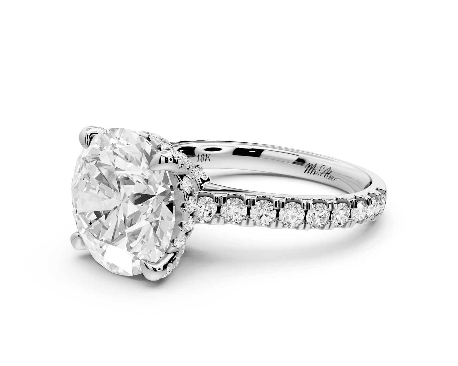 Odette - 4ct platinum round Diamond Engagement Ring with Pavé Band & Hidden Halo - Mr. Alex Jewelry