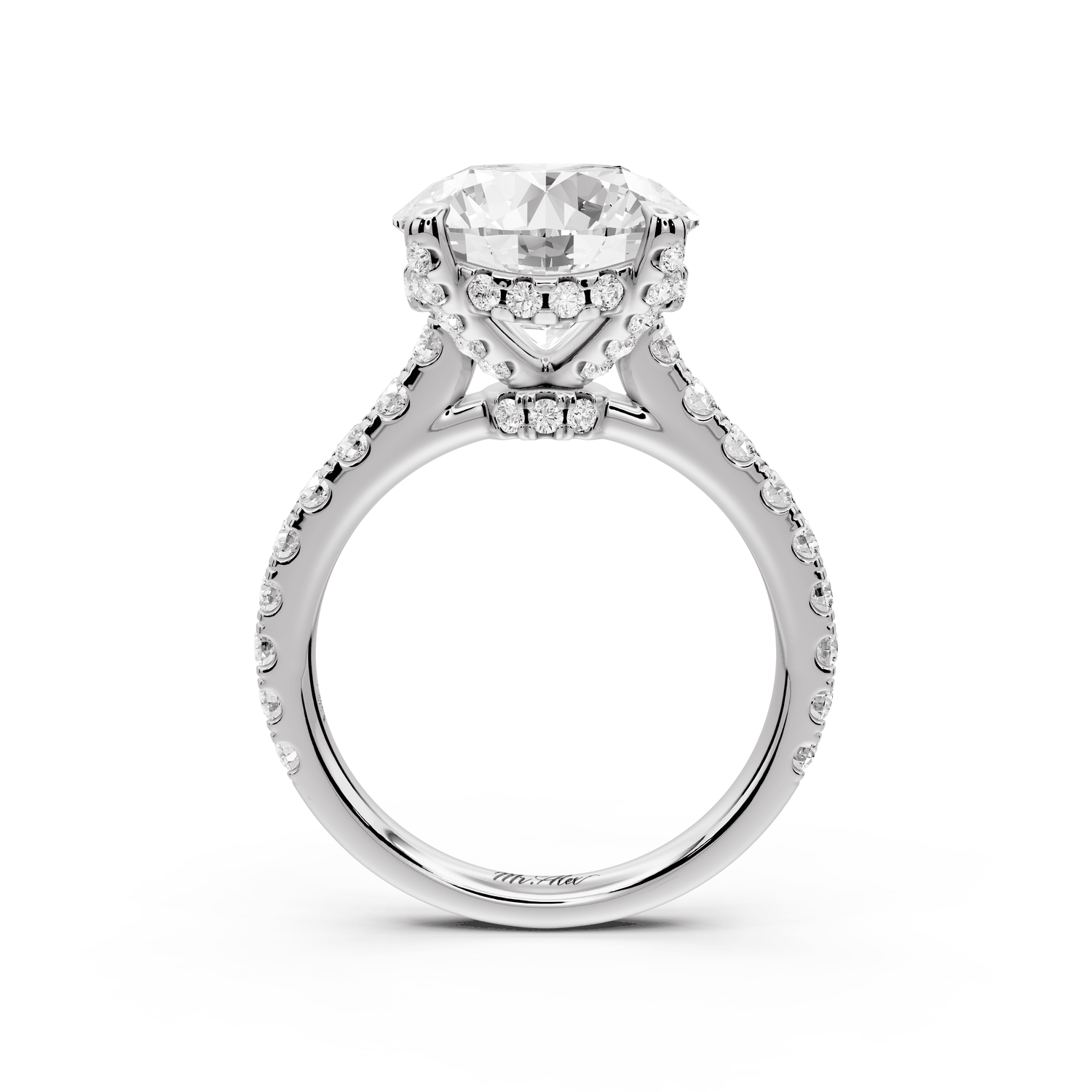 Odette - 4ct platinum round Diamond Engagement Ring with Pavé Band & Hidden Halo - Mr. Alex Jewelry