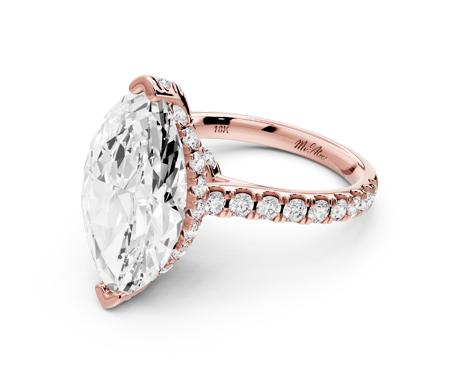 Odette - 5ct 14k rose gold marquise Diamond Engagement Ring with Pavé Band & Hidden Halo - Mr. Alex Jewelry