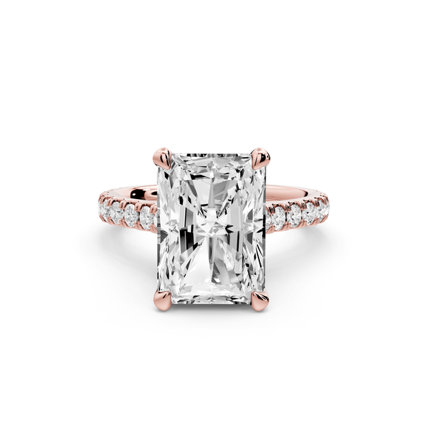 Odette - 5ct 14k rose gold radiant Diamond Engagement Ring with Pavé Band & Hidden Halo - Mr. Alex Jewelry