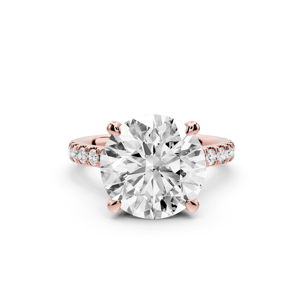 Odette - 5ct 14k rose gold round Diamond Engagement Ring with Pavé Band & Hidden Halo - Mr. Alex Jewelry