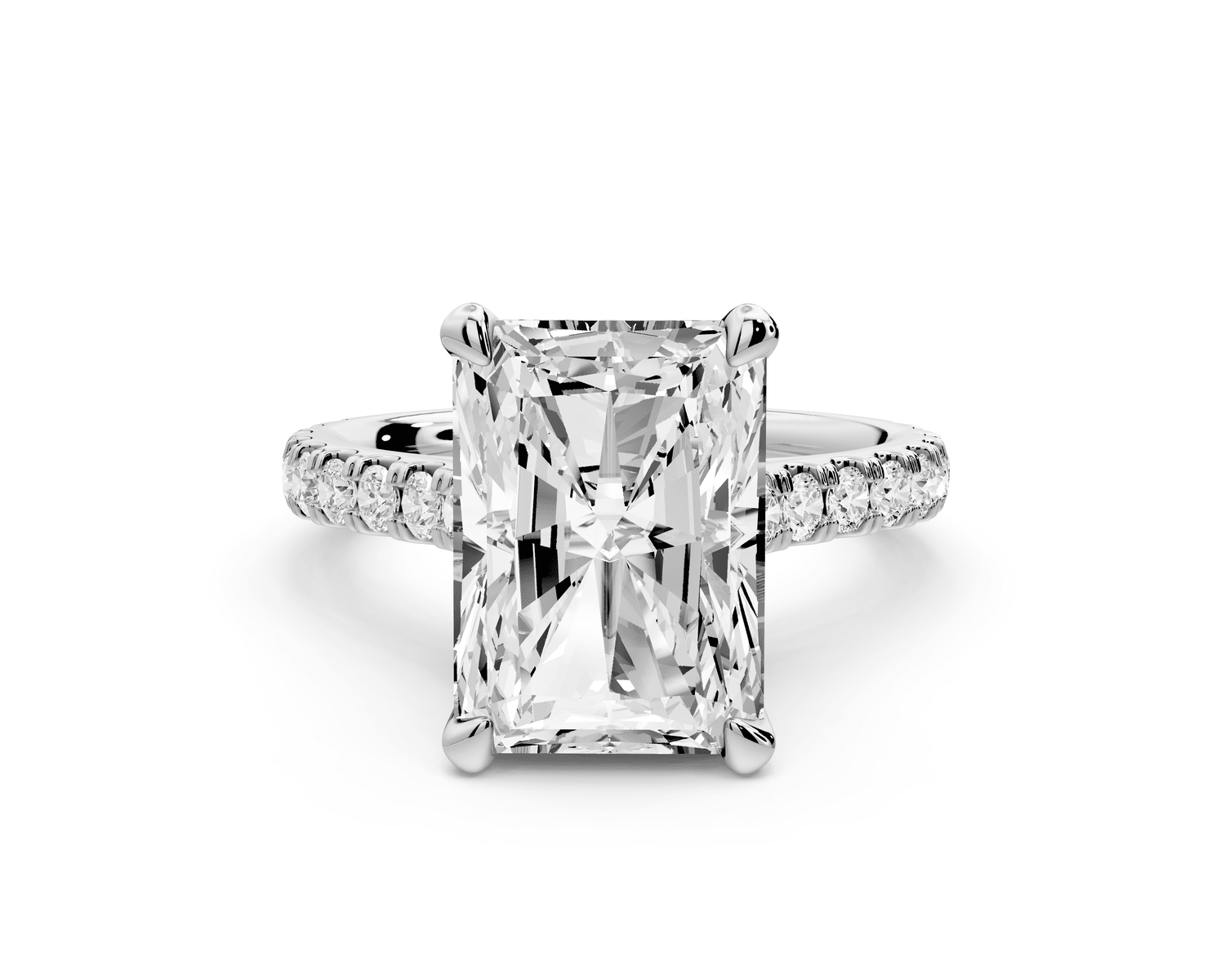 Odette - 5ct 14k white gold radiant Diamond Engagement Ring with Pavé Band & Hidden Halo - Mr. Alex Jewelry