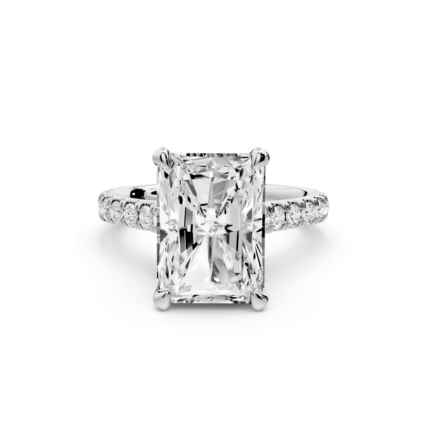 Odette - 5ct 14k white gold radiant Diamond Engagement Ring with Pavé Band & Hidden Halo - Mr. Alex Jewelry
