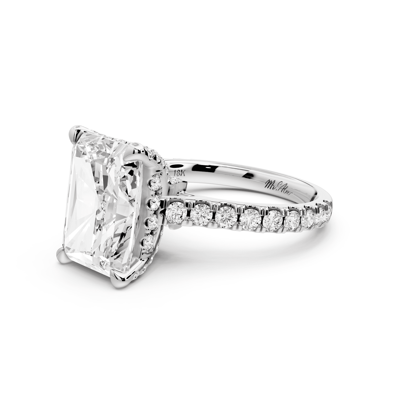 Odette - 5ct 14k white gold radiant Diamond Engagement Ring with Pavé Band & Hidden Halo - Mr. Alex Jewelry