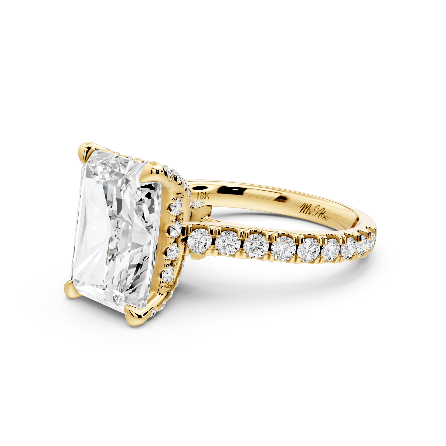Odette - 5ct 14k yellow gold radiant Diamond Engagement Ring with Pavé Band & Hidden Halo - Mr. Alex Jewelry