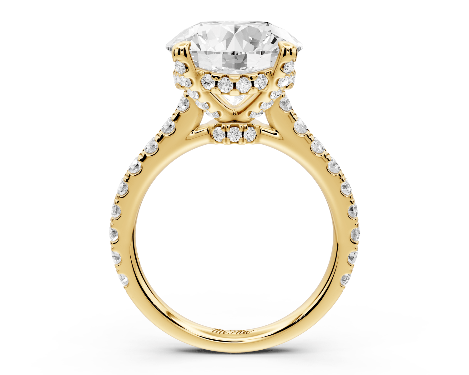 Odette - 5ct 14k yellow gold round Diamond Engagement Ring with Pavé Band & Hidden Halo - Mr. Alex Jewelry
