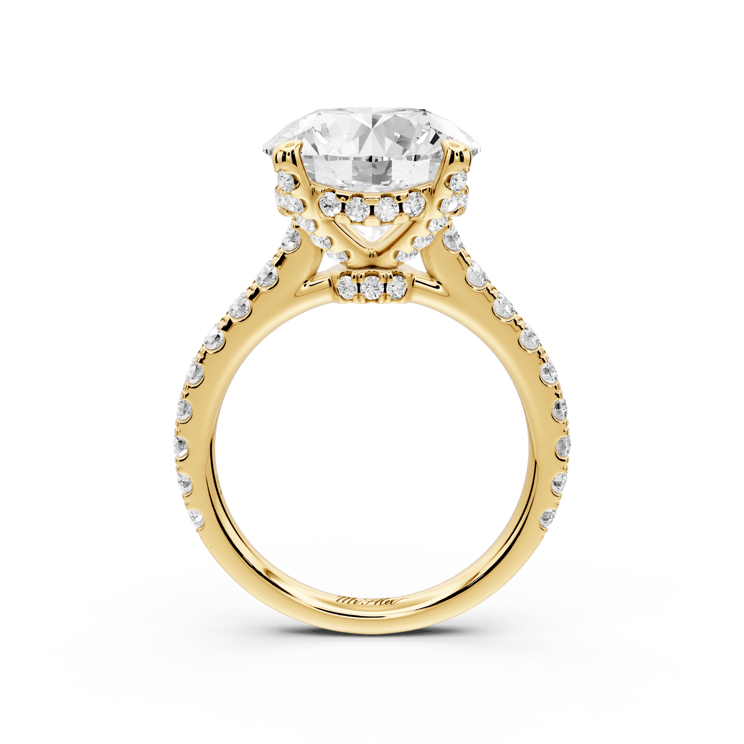 Odette - 5ct 14k yellow gold round Diamond Engagement Ring with Pavé Band & Hidden Halo - Mr. Alex Jewelry
