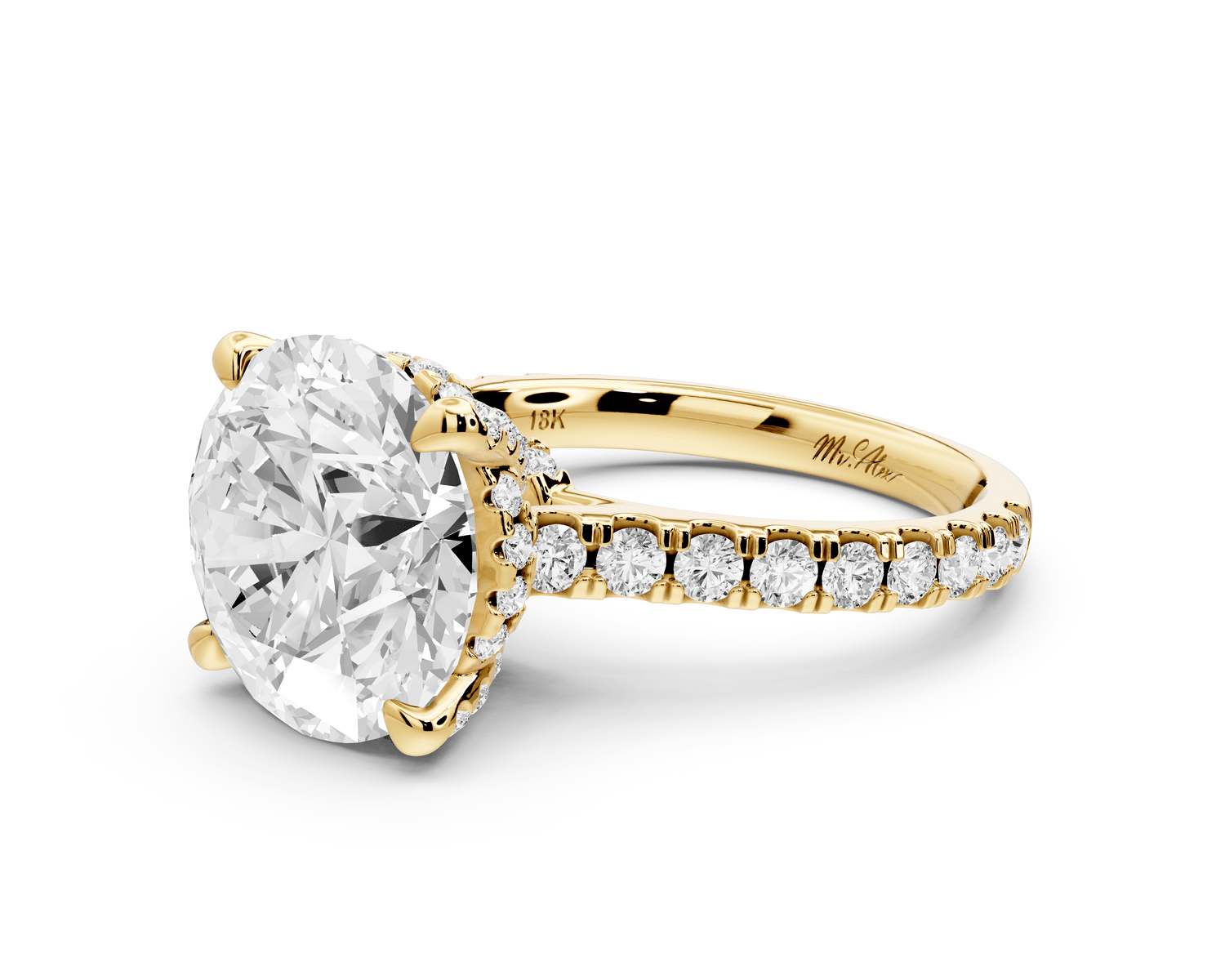 Odette - 5ct 14k yellow gold round Diamond Engagement Ring with Pavé Band & Hidden Halo - Mr. Alex Jewelry