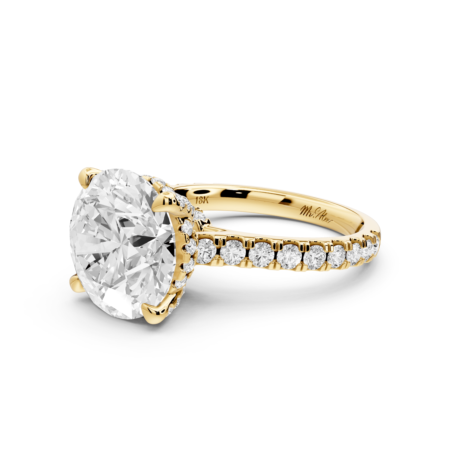 Odette - 5ct 14k yellow gold round Diamond Engagement Ring with Pavé Band & Hidden Halo - Mr. Alex Jewelry