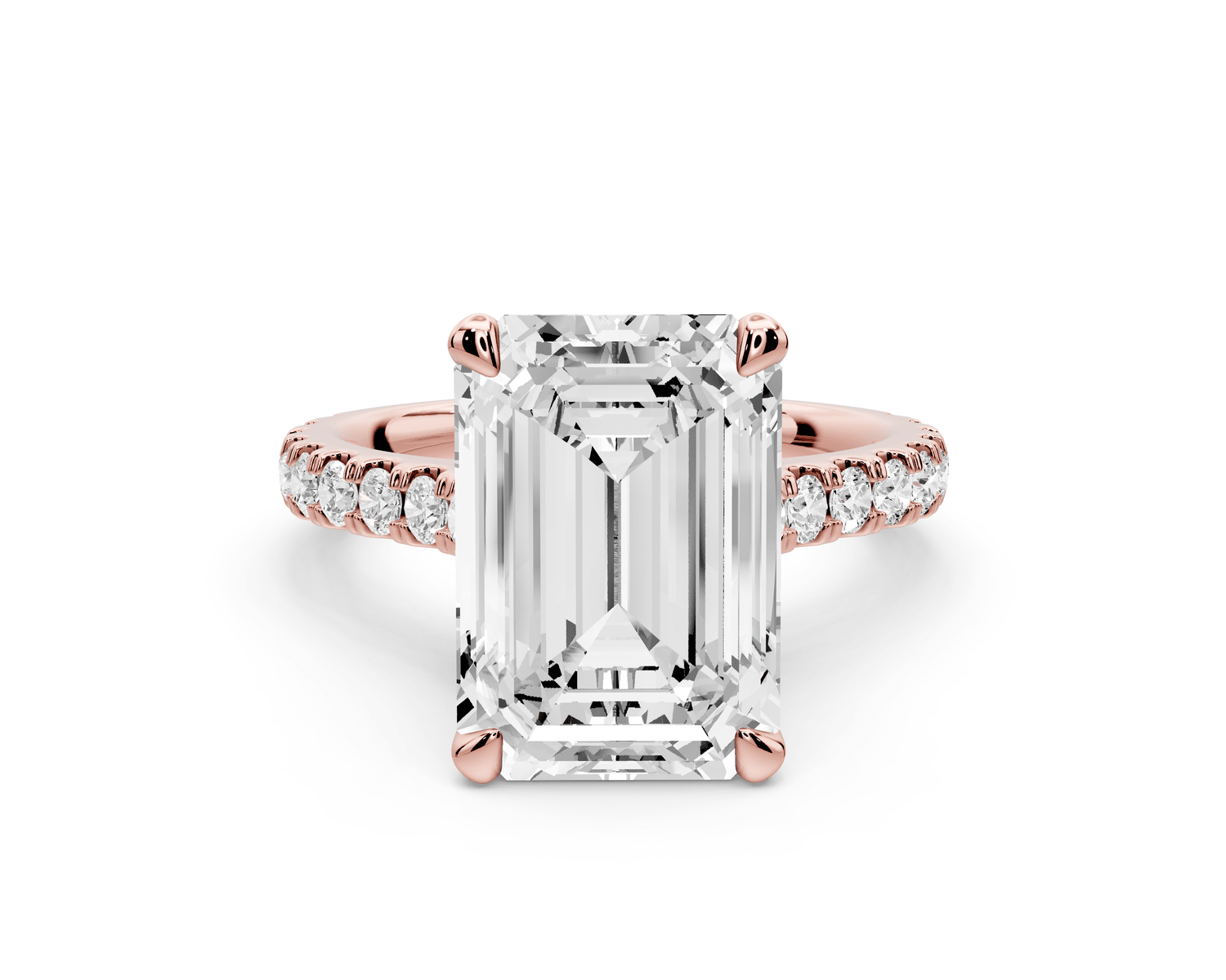 Odette - 5ct 18k rose gold emerald Diamond Engagement Ring with Pavé Band & Hidden Halo - Mr. Alex Jewelry