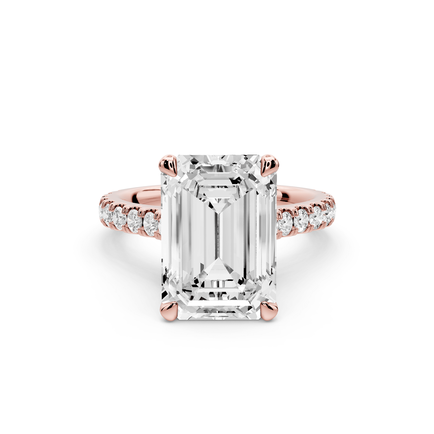 Odette - 5ct 18k rose gold emerald Diamond Engagement Ring with Pavé Band & Hidden Halo - Mr. Alex Jewelry