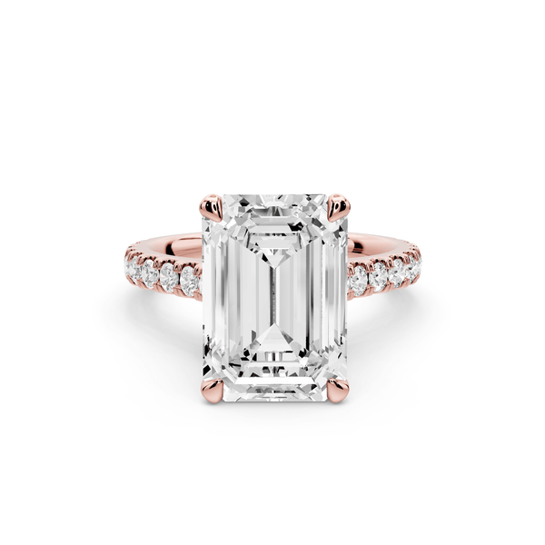 Odette - 5ct 18k rose gold emerald Diamond Engagement Ring with Pavé Band & Hidden Halo - Mr. Alex Jewelry