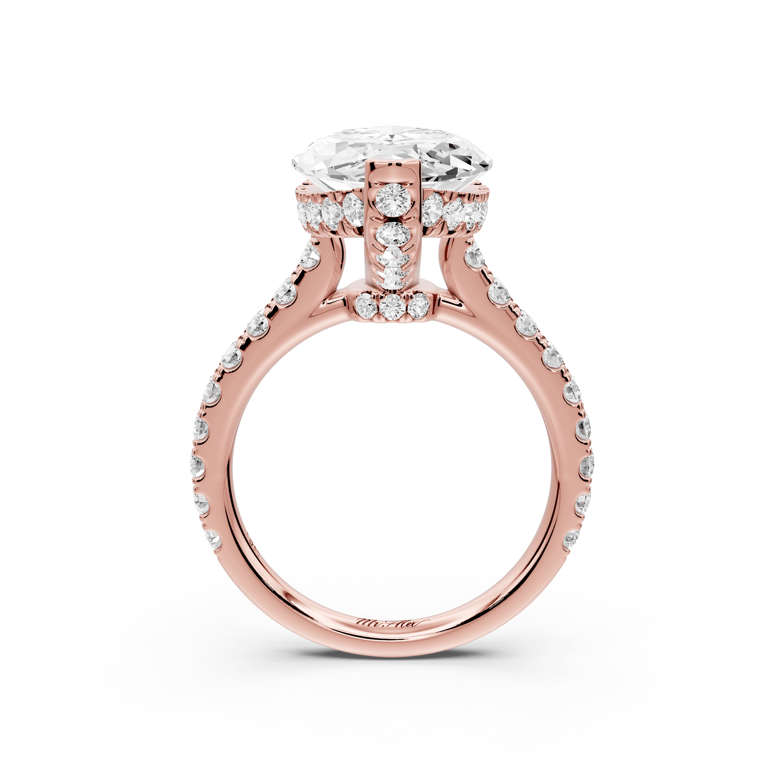 Odette - 5ct 18k rose gold marquise Diamond Engagement Ring with Pavé Band & Hidden Halo - Mr. Alex Jewelry