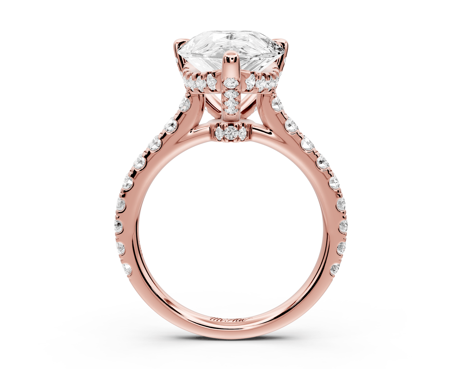 Odette - 5ct 18k rose gold pear Diamond Engagement Ring with Pavé Band & Hidden Halo - Mr. Alex Jewelry
