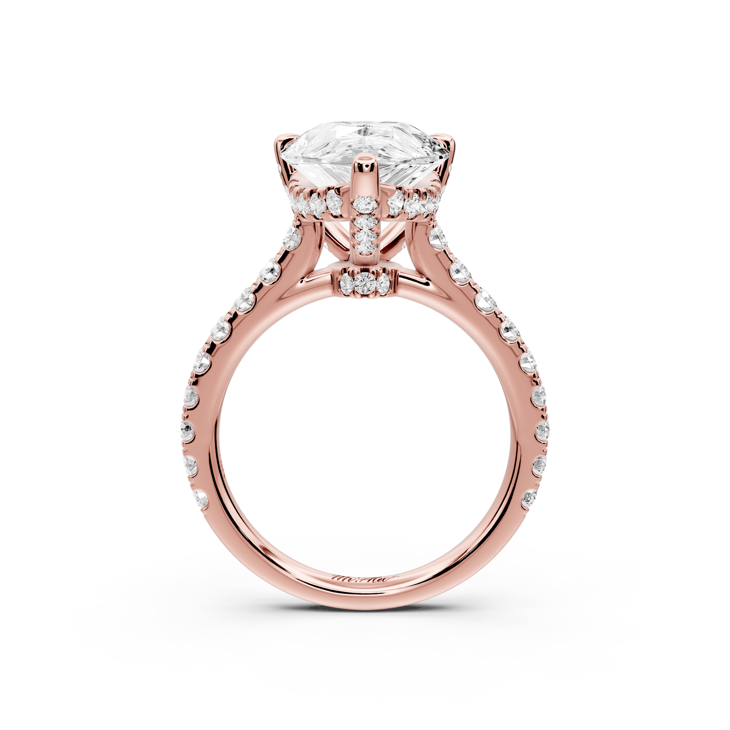 Odette - 5ct 18k rose gold pear Diamond Engagement Ring with Pavé Band & Hidden Halo - Mr. Alex Jewelry