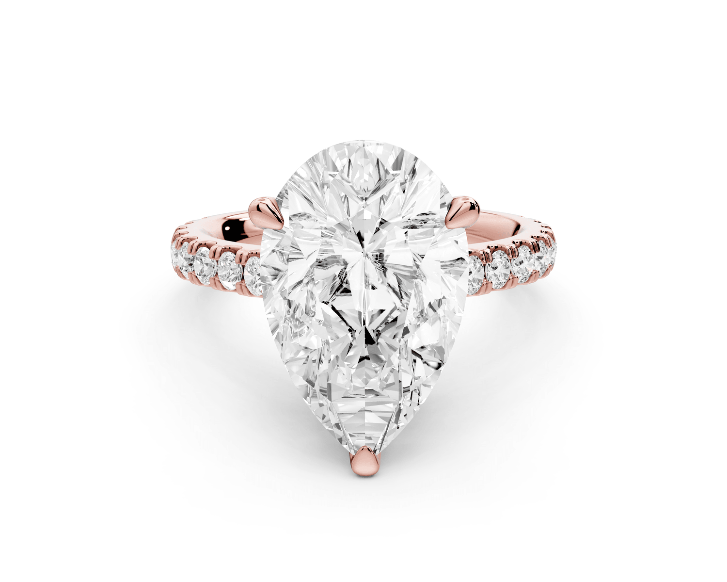 Odette - 5ct 18k rose gold pear Diamond Engagement Ring with Pavé Band & Hidden Halo - Mr. Alex Jewelry