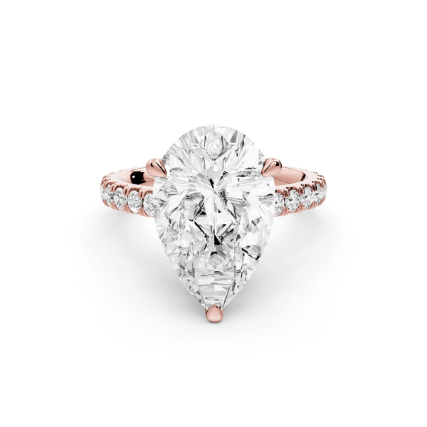 Odette - 5ct 18k rose gold pear Diamond Engagement Ring with Pavé Band & Hidden Halo - Mr. Alex Jewelry