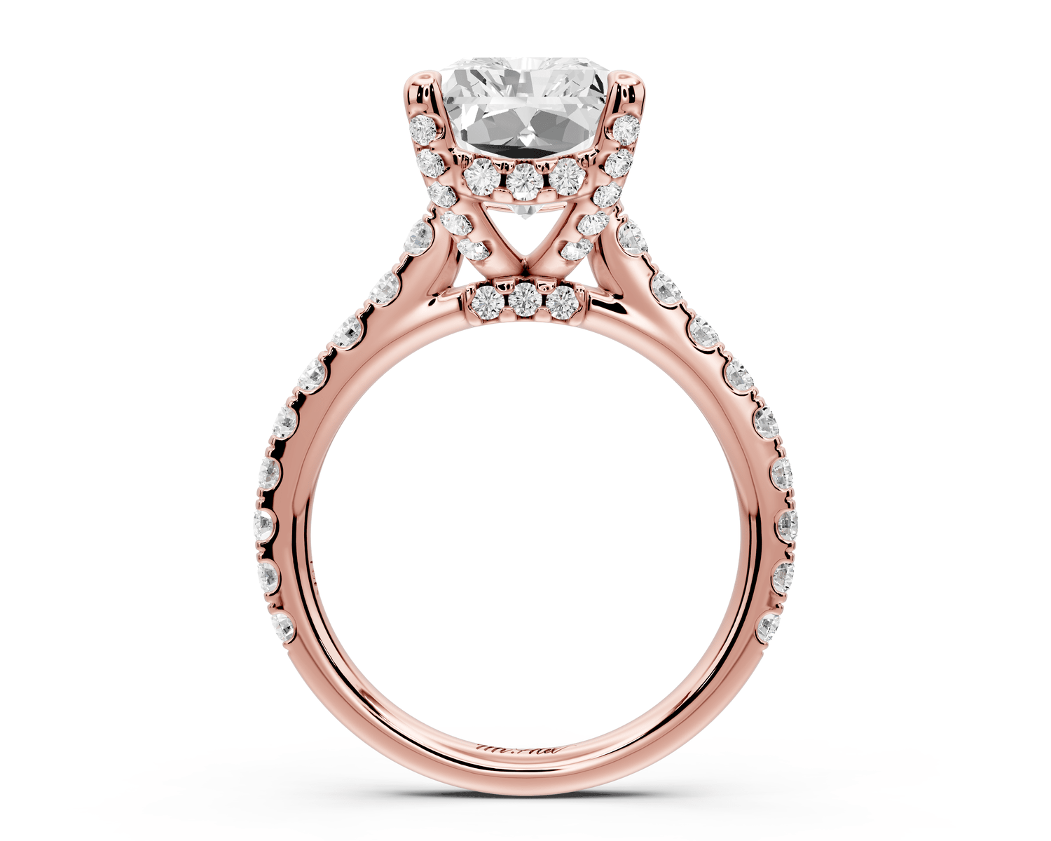 Odette - 5ct 18k rose gold radiant Diamond Engagement Ring with Pavé Band & Hidden Halo - Mr. Alex Jewelry