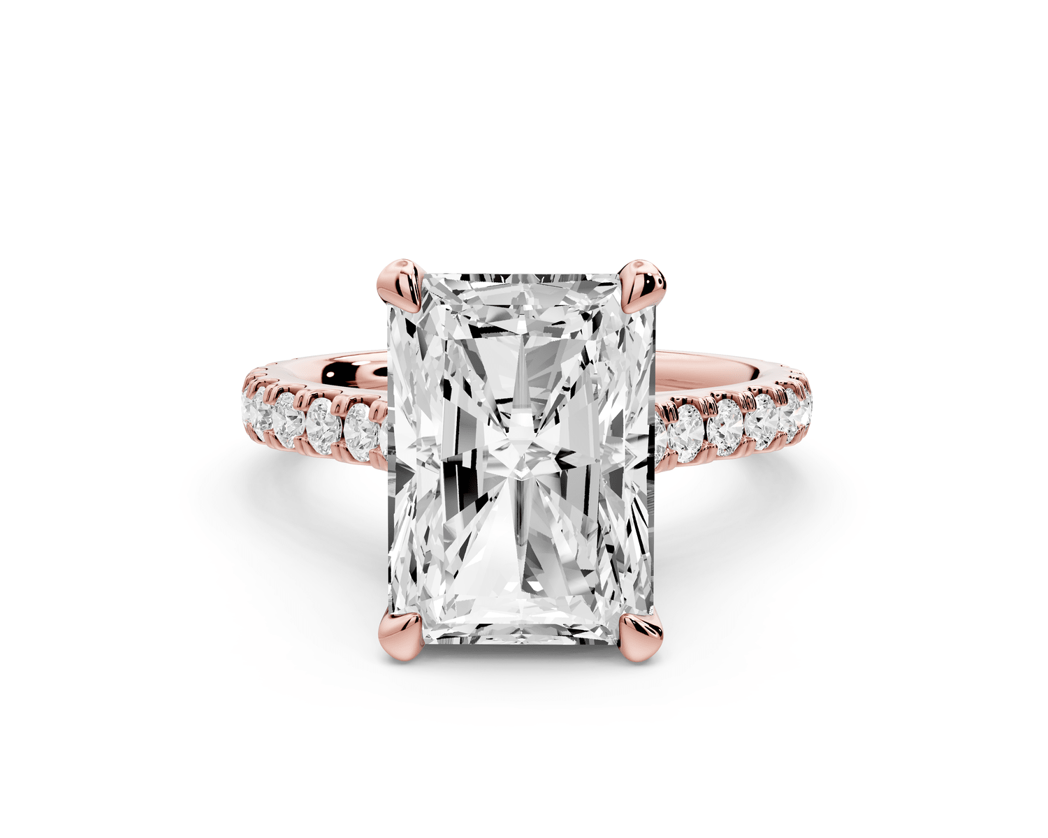 Odette - 5ct 18k rose gold radiant Diamond Engagement Ring with Pavé Band & Hidden Halo - Mr. Alex Jewelry