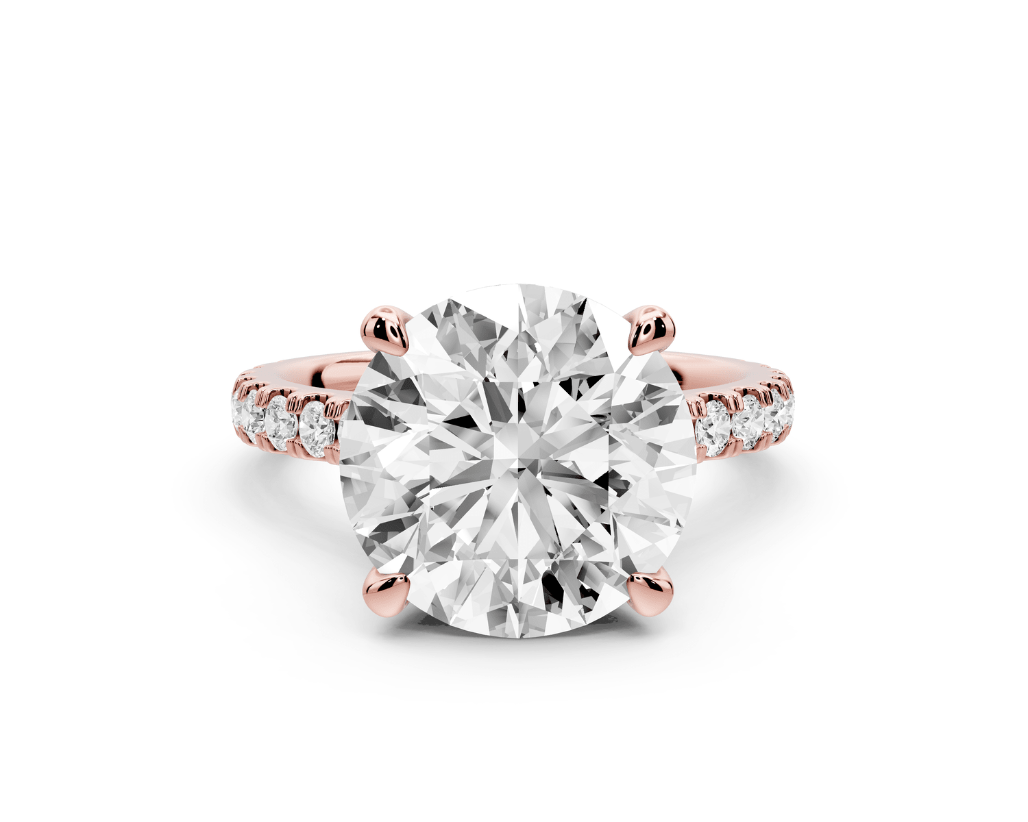Odette - 5ct 18k rose gold round Diamond Engagement Ring with Pavé Band & Hidden Halo - Mr. Alex Jewelry