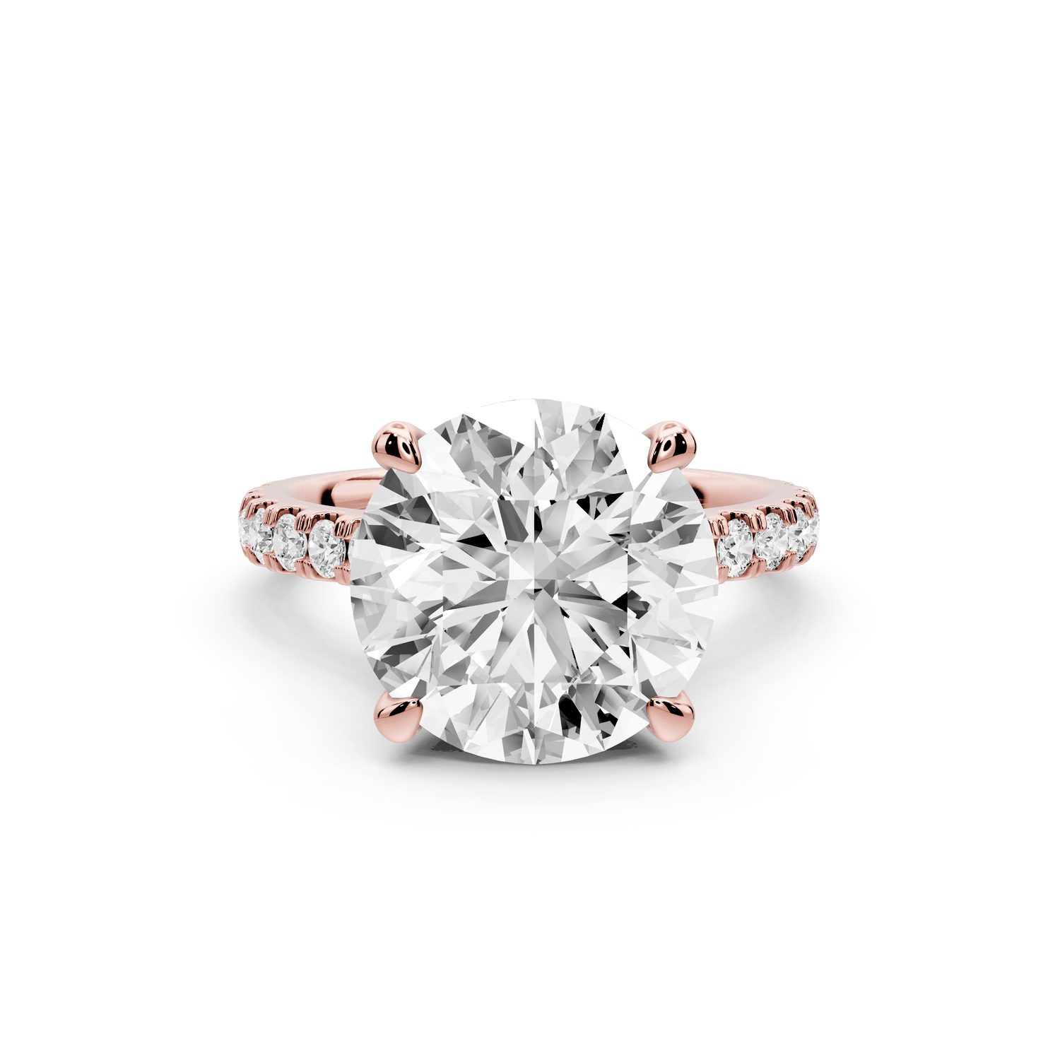 Odette - 5ct 18k rose gold round Diamond Engagement Ring with Pavé Band & Hidden Halo - Mr. Alex Jewelry