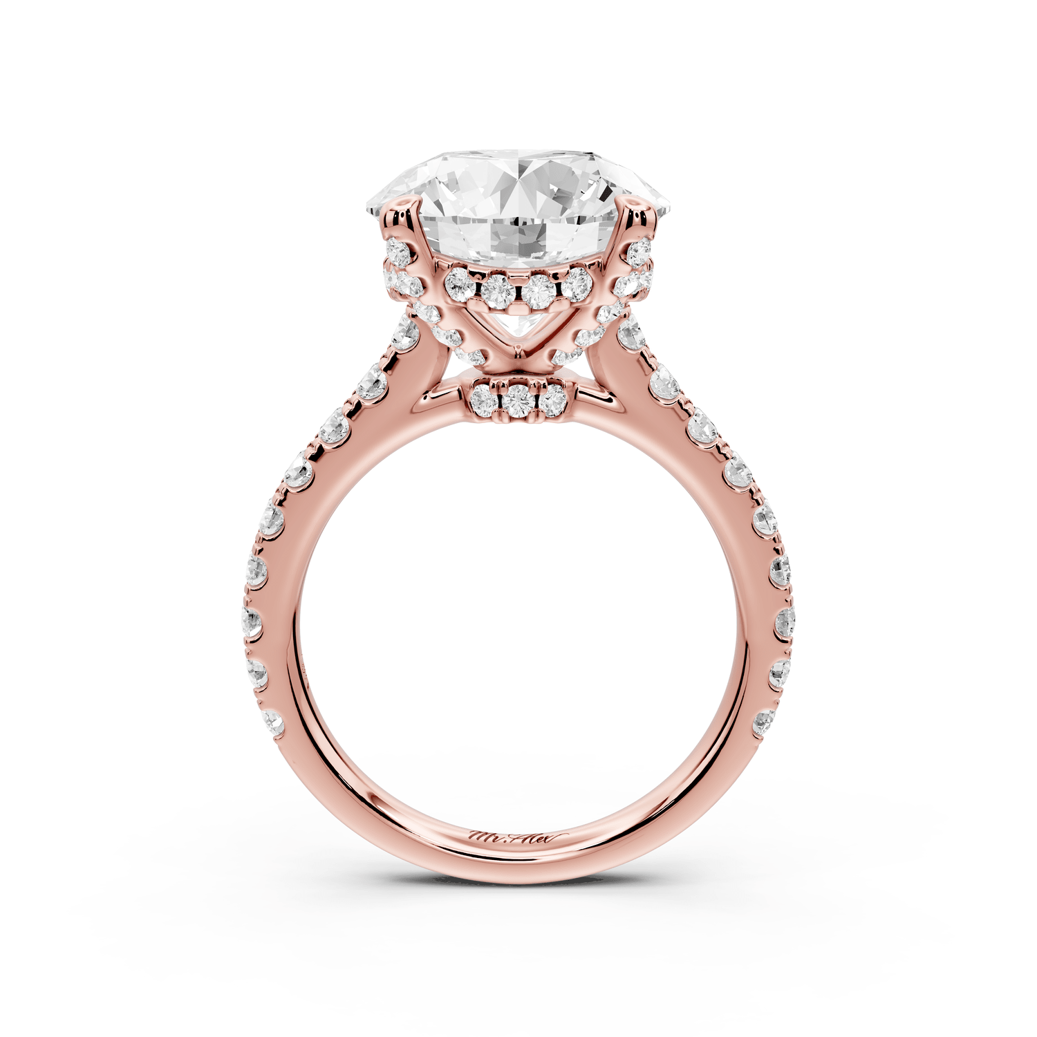Odette - 5ct 18k rose gold round Diamond Engagement Ring with Pavé Band & Hidden Halo - Mr. Alex Jewelry