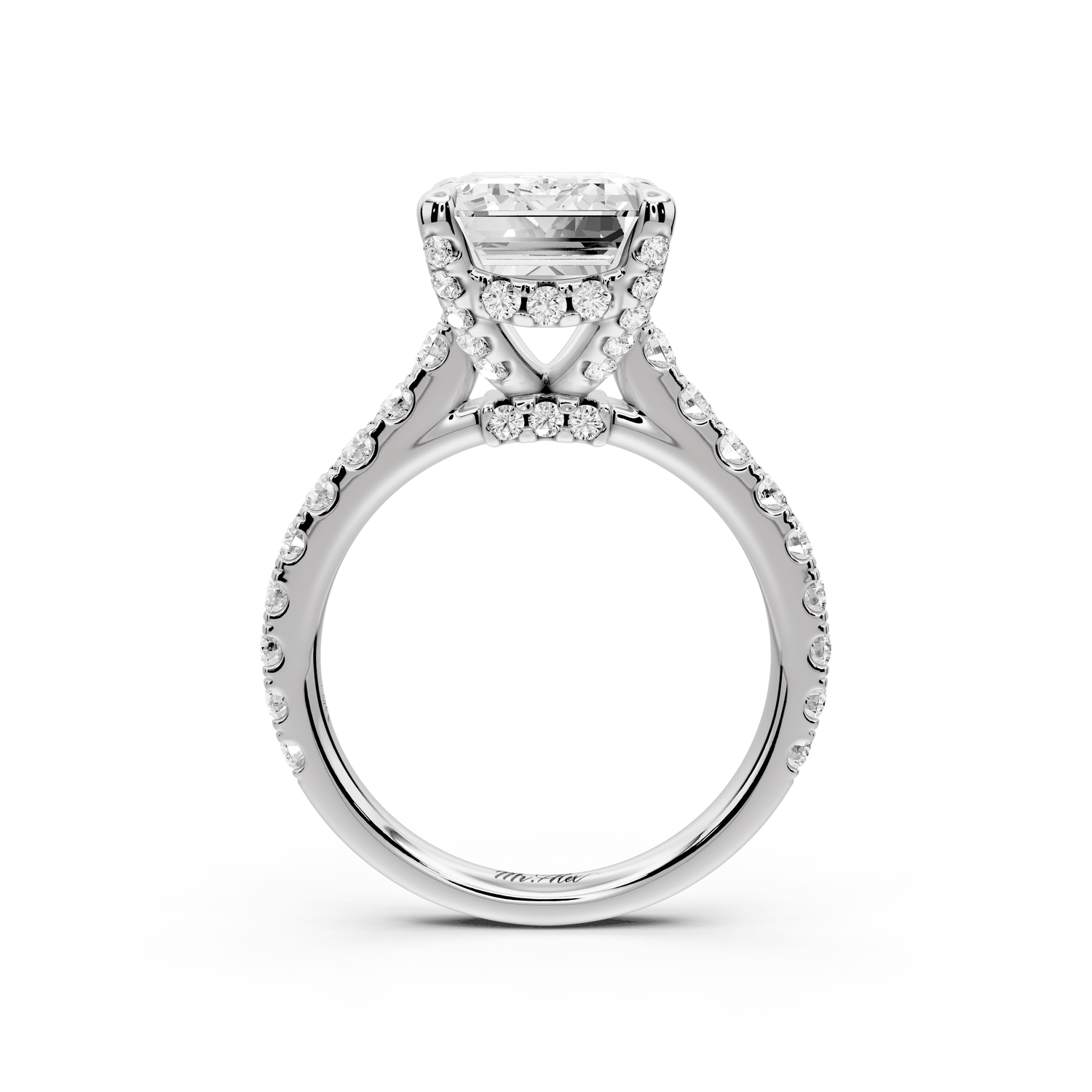 Odette - 5ct 18k white gold emerald Diamond Engagement Ring with Pavé Band & Hidden Halo - Mr. Alex Jewelry