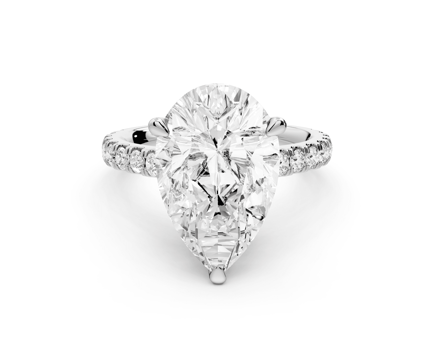 Odette - 5ct 18k white gold pear Diamond Engagement Ring with Pavé Band & Hidden Halo - Mr. Alex Jewelry