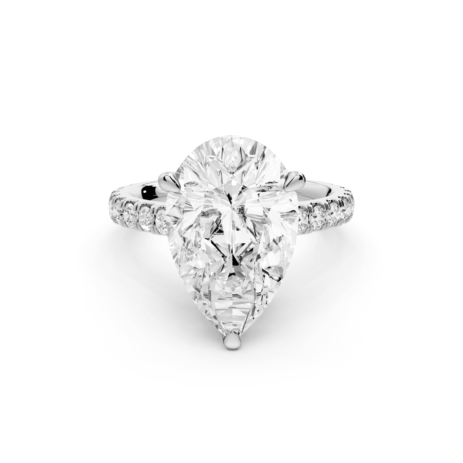 Odette - 5ct 18k white gold pear Diamond Engagement Ring with Pavé Band & Hidden Halo - Mr. Alex Jewelry