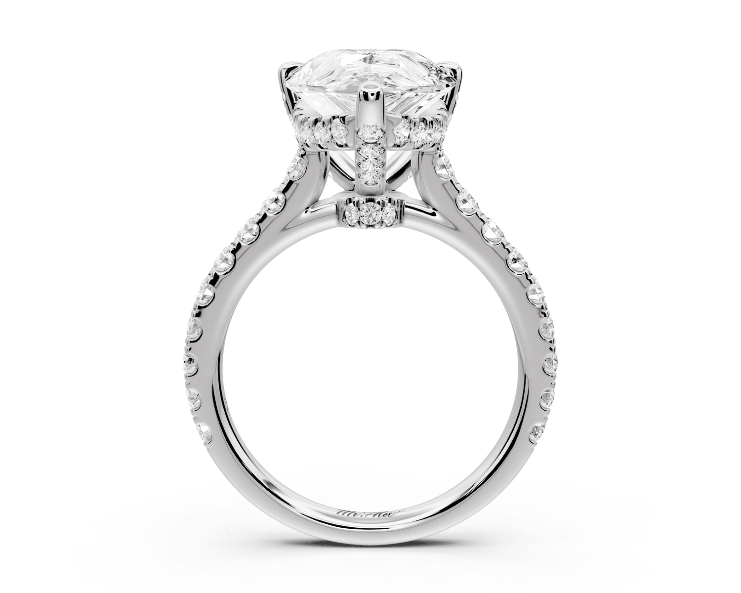 Odette - 5ct 18k white gold pear Diamond Engagement Ring with Pavé Band & Hidden Halo - Mr. Alex Jewelry