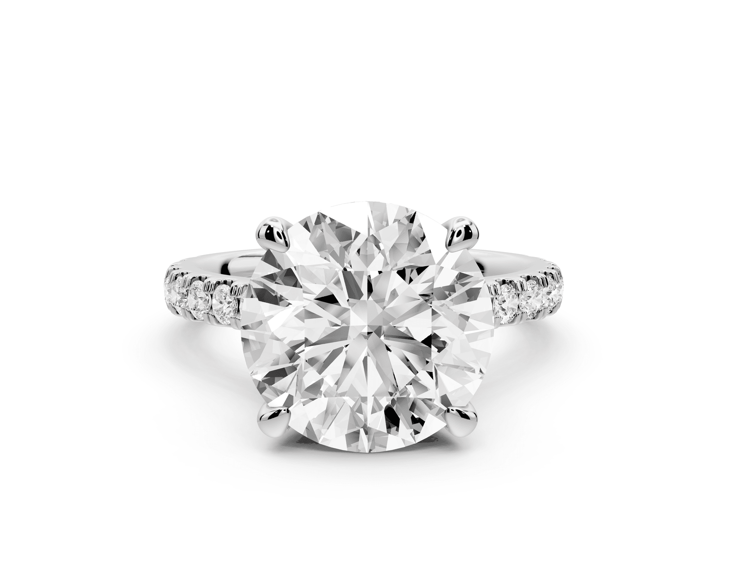 Odette - 5ct 18k white gold round Diamond Engagement Ring with Pavé Band & Hidden Halo - Mr. Alex Jewelry